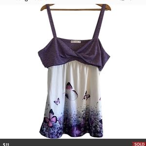 Purple & White Butterfly Twist-Front Sleeveless Dress Size 1X